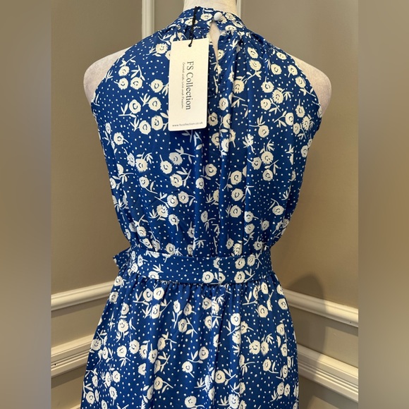 NWT Women’s Halter neck, Maxi layer dress in blue and Floral with leaf dot - Picture 7 of 9